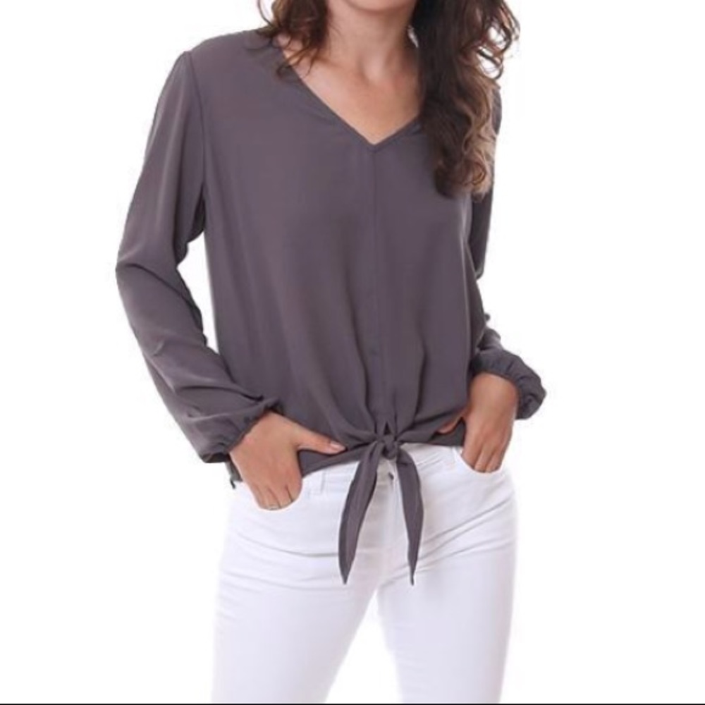 Gray Long sleeve front tie shirt